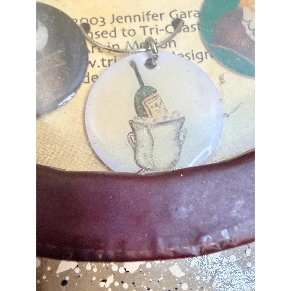 Jennifer Garant Glassware Wine Charms Set‎ of 6 French Bistro Art 2003 Vintage